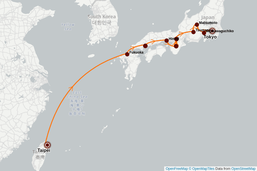 Itinerary Map image for Japan & Taiwan: Zwei Inseln voller Magie