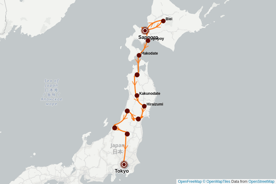 Itinerary Map image for Nordjapan: Entdecke Hokkaido & Tohoku