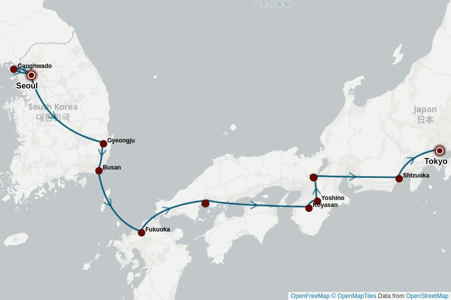 Itinerary Map image for Rundreise Japan Südkorea
