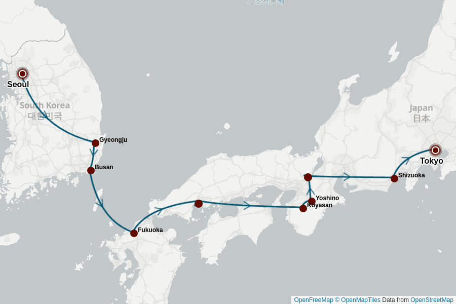 Itinerary Map image for Japan & Korea: Tradition und Moderne vereint
