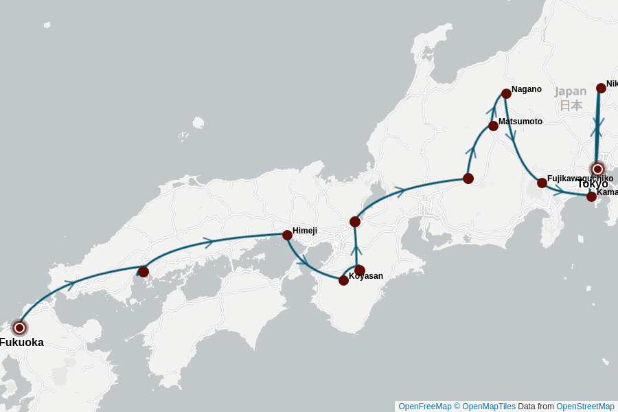 Itinerary Map image for Japan hautnah: 3 Wochen Entdeckungsreise