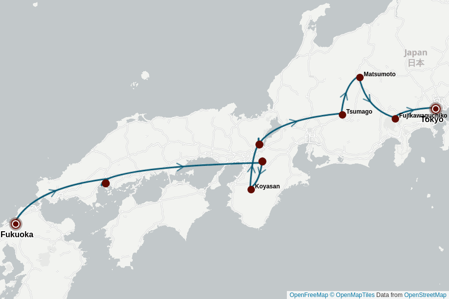 Itinerary Map image for Japan Rundreise 2 Wochen: Tradition und Moderne