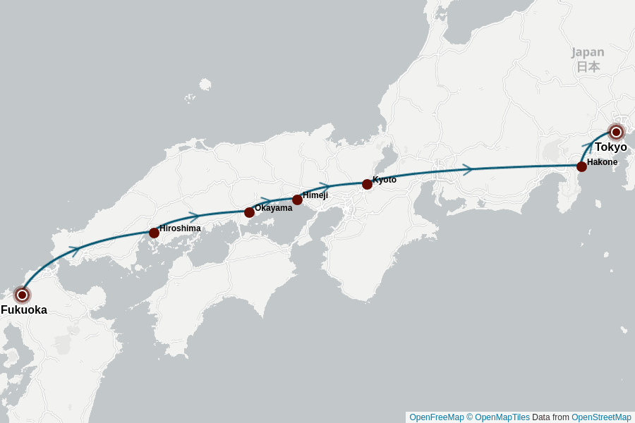 Itinerary Map image for Japan Abenteuer: 12 Tage voller Entdeckungen