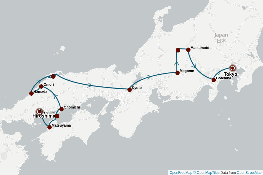 Itinerary Map image for Japan Aktiv: Radfahren, Wandern & Kultur