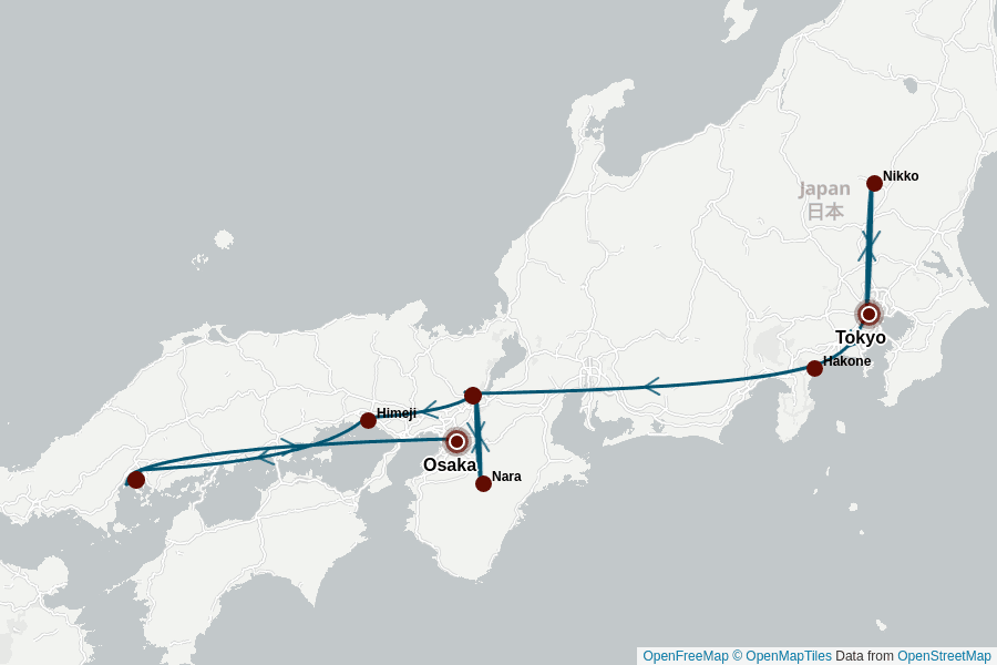 Itinerary Map image for Privatreise: Japan