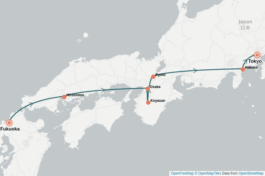 Itinerary Map image for 2 Wochen Japan: Fukuoka bis Tokio